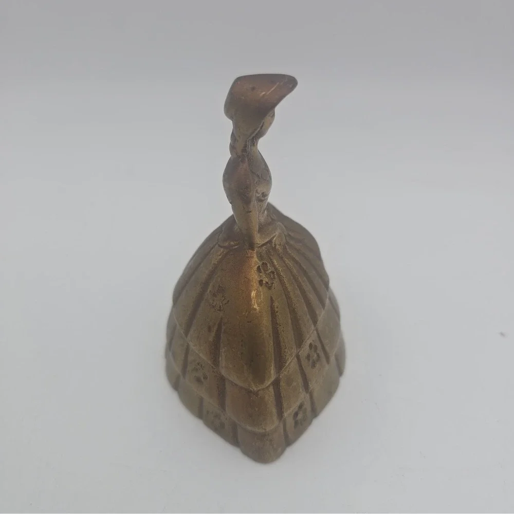 Vintage Brass Lady Bell Crinoline Dress Figural Table Bell Made in India 3